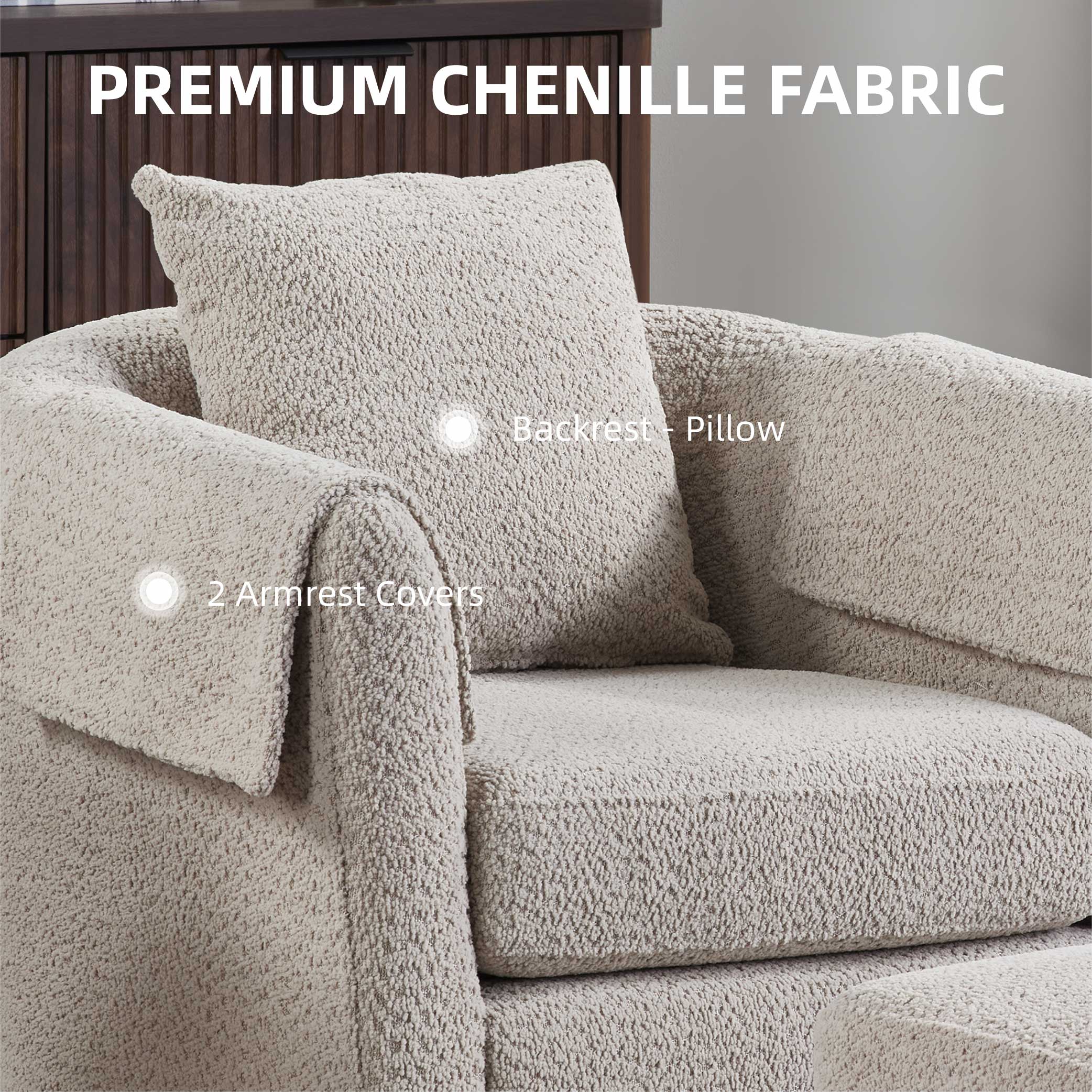 Swivel Accent Chair with Ottoman Set, Modern Chenille Barrel Armchair with Removable Back Pillow & 2 Armrest Covers for Living Room, Bedroom, Office, Gray Swivel Accent Chair with Ottoman Set, Modern Chenille Barrel Armchair with Removable Back Pillow & 2 Armrest Covers for Living Room, Bedroom, Office, Gray